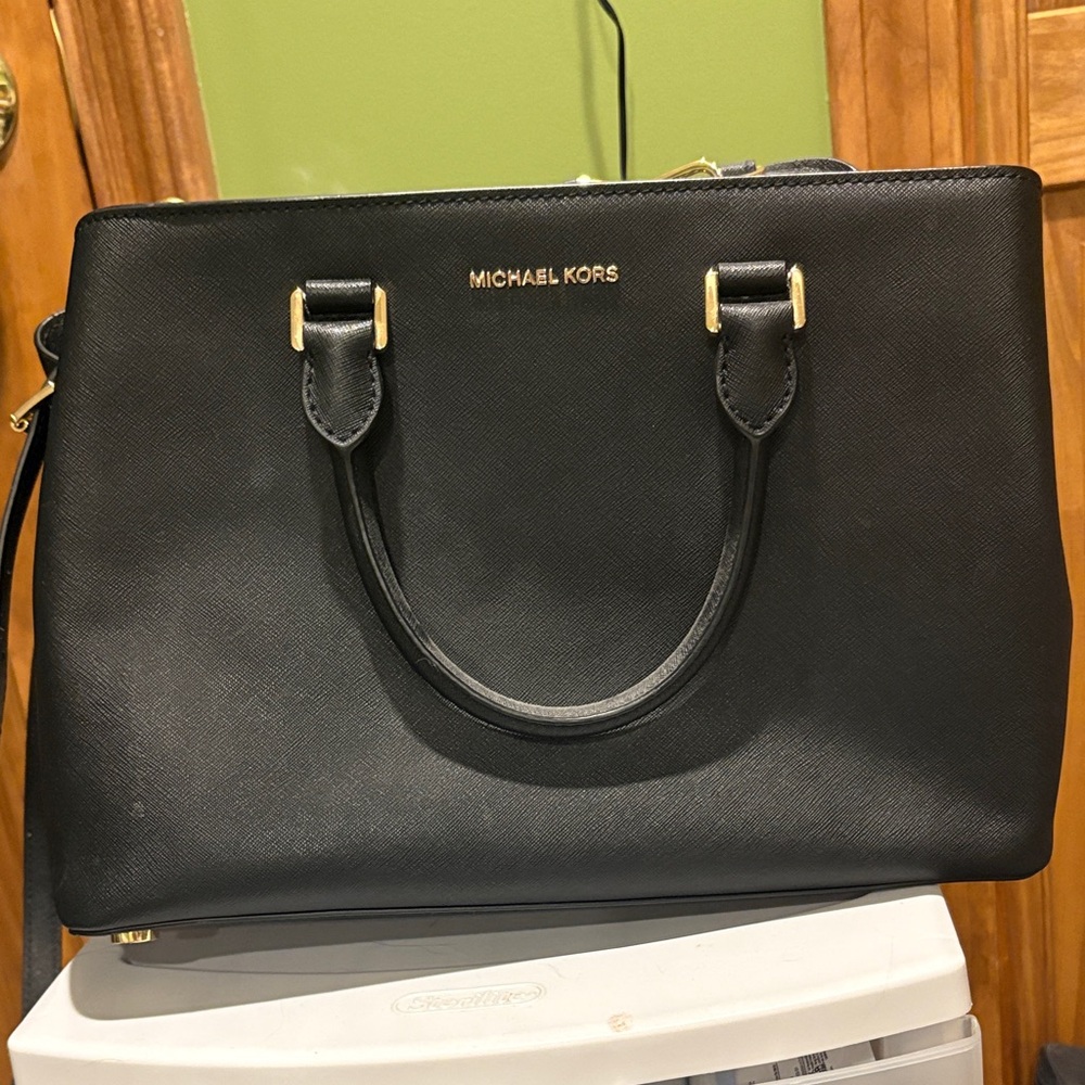 Michael Kors Black Satchel Shoulder Crossbody Bag with Gold Accents NWOT